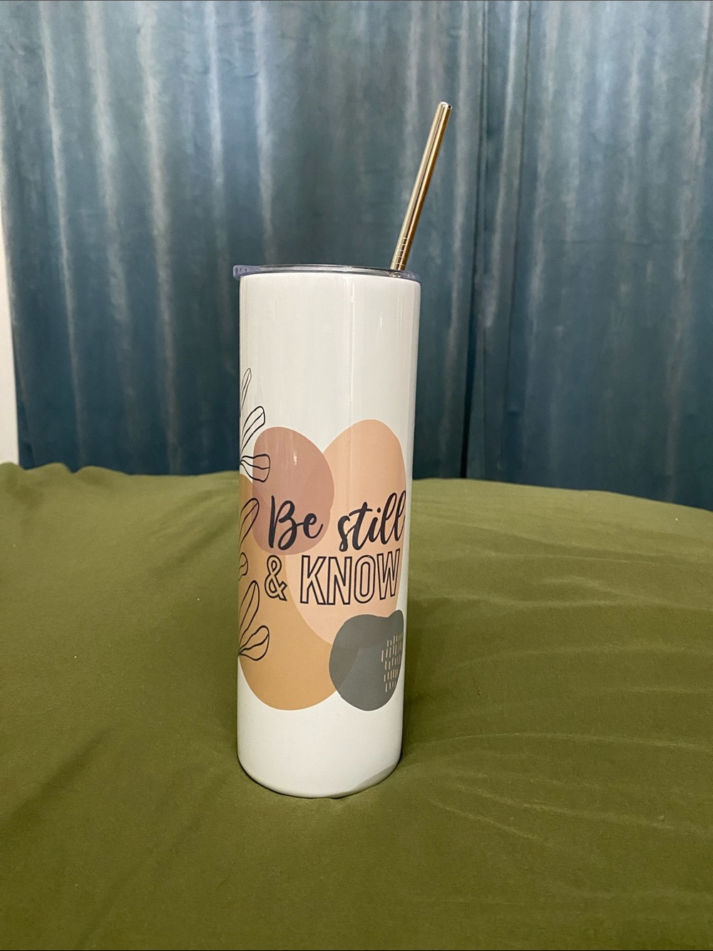 Be Still & Know White Stainless Tumbler with Peach Accent